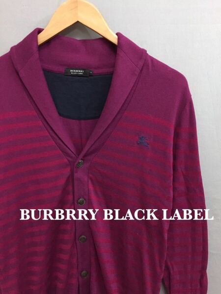 バーバリーBURBRRY BLACK LABEL カーディガン ボーダー ボタン 襟 ピンク×パープル メンズ 2サイズ ～◆&