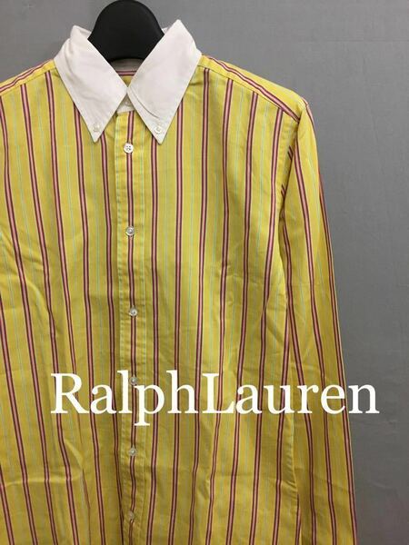 ラルフローレン RalphLauren 【美品】 ボダンダウン シャツ 長袖 ストライプ イエロー レディース 4サイズ !●&