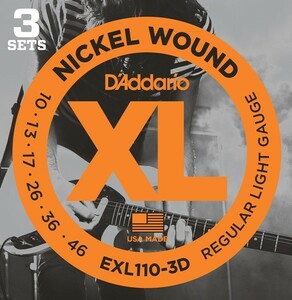 3 set pack D'Addario EXL110-3D Nickel Wound 010-046 D'Addario electric guitar string 