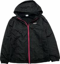 FILA ☆ 総柄 シンプル デザイン ナイロンパーカー ジップアップ パーカー ブラック ピンク O スポーツ トレーニング ゴルフ フィラ■K214_画像2