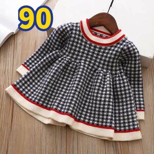 Kids knitted One-piece .. pattern long sleeve girl clothes spring autumn winter thing navy 90