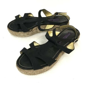 美品★RALPH LAUREN Collection★アンクルストラップサンダル【7/24.0/黒/BLACK】ラルフローレン/ジュートソール/Shoes/sandal◆pQ-548