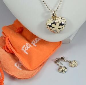  Folli Follie necklace earrings set 925 floral print sack attaching 