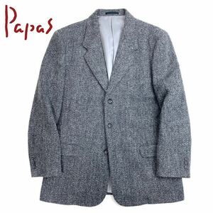 美品◇Papas パパス◇ハリスツイード生地 ヘリンボーン柄 シングル ツイードジャケット メンズ 紳士 サイズ50(L) グレー