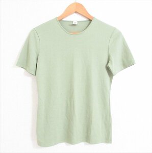 美品 HERMES エルメス Hロ刺繍 半袖 ニット Tシャツ カットソー 36 オリーブ