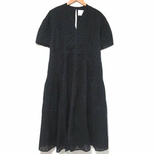 美品 mala KALANCHOE マーラカランコエ 現行モデル Sheer Jacquard V Neck Dress ジャガード Vネックロングドレス ワンピース S ブラック