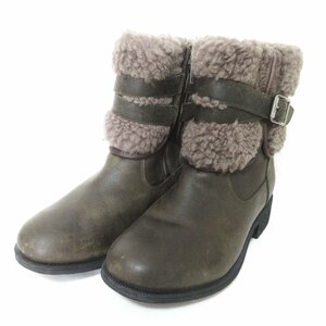 美品 UGG アグ BLAYRE BOOT IV ブレイリン レザー ボア ベルト ショートブーツ サイズUS6 23cm オリーブグリーン