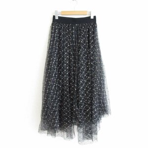 美品 19AW sov. ソブ ダブルスタンダードクロージング 総レース シフォン ラメ アシンメトリー ロングスカート 38 ブラック×ゴールド