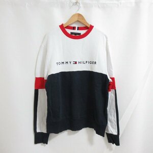 ほぼ美品 TOMMY HILFIGER トミーヒルフィガー ロゴ 刺繍 クルーネック 長袖 スウェット トレーナー S マルチカラー 091