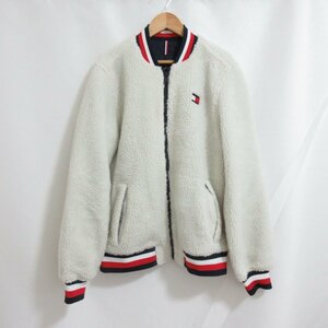 美品 TOMMY HILFIGER トミーヒルフィガー ロゴ ボアフリースジャケット ブルゾン S オフホワイト 091