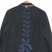 美品 THOM BROWN トムブラウン 裏地ストライプ柄 トリコロールカラー 金ボタン レースアップ メルトン オーバーコート 0サイズ ネイビー_画像5