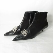 美品 BALENCIAGA バレンシアガ BB金具 キルト サイドジップ ポインテッドトゥ ショートブーツ 591026 サイズ36.5 約23.5cm ブラック 092_画像1