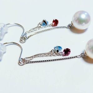 未使用品 オーロラ花珠 大珠8.0mm アコヤ真珠 ロングピアス 4cm 天然石 オーロラ花珠ソーティング 超素敵!