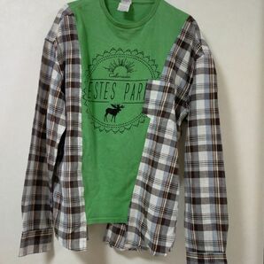  (Ｋ)　古着リメイク　Tシャツ＋シャツ