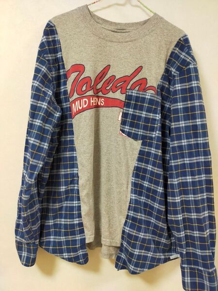 (R)古着リメイク Tシャツ+シャツ