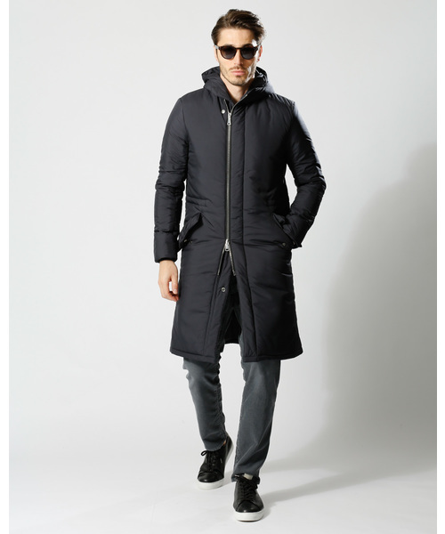 新品送料無料 wjk beach coat Lサイズ ブラック ロングフードコート ナイロン シンサレート