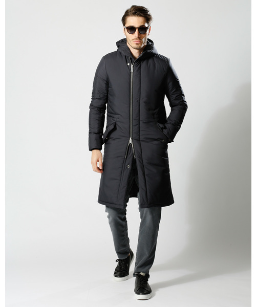 新品送料無料　wjk beach coat Mサイズ　ブラック　ロングフードコート　ナイロン　シンサレート