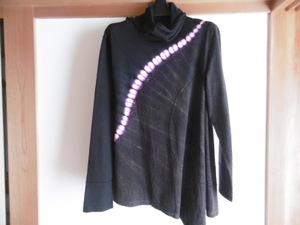 kli settled senso Uni ko/imi+muta-toru neck long sleeve cut and sewn /asi men to Lee tunic 42(L about?) black / Brown 