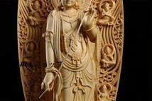 総檜材　仏教工芸品　木彫仏教　精密彫刻　極上品　仏師で仕上げ品　月光観音菩薩立像 高43.0cm_画像3