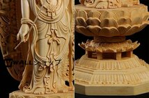 総檜材　仏教工芸品　木彫仏教　精密彫刻　極上品　仏師で仕上げ品　月光観音菩薩立像 高43.0cm_画像4