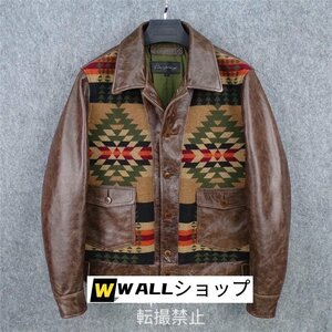 メンズファッション 牛革 切り替え ライダースジャケット レザージャケット ヴィンテージ 本革 革ジャンＳ～5XL ブラウン