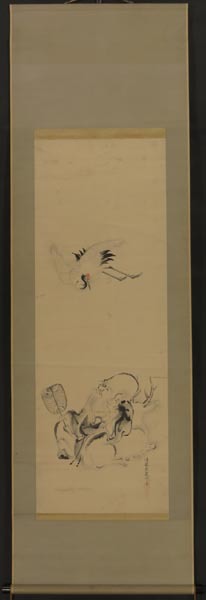 194 [कॉपी] कानो तान्रयू द्वारा लटकता हुआ स्क्रॉल, कागज़ पर फुकुरोकुजू और क्रेन, चित्रकारी, जापानी चित्रकला, व्यक्ति, बोधिसत्त्व