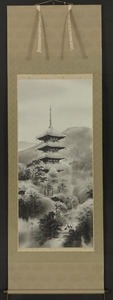 2044 【模写】 掛軸 田中静水 筆 「京都寺社仏閣？」 絹本 大幅
