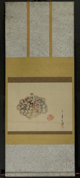 七尾英鳳 絵短冊 秋景瀑布図 明治昭和期の画家 日本美術協会
