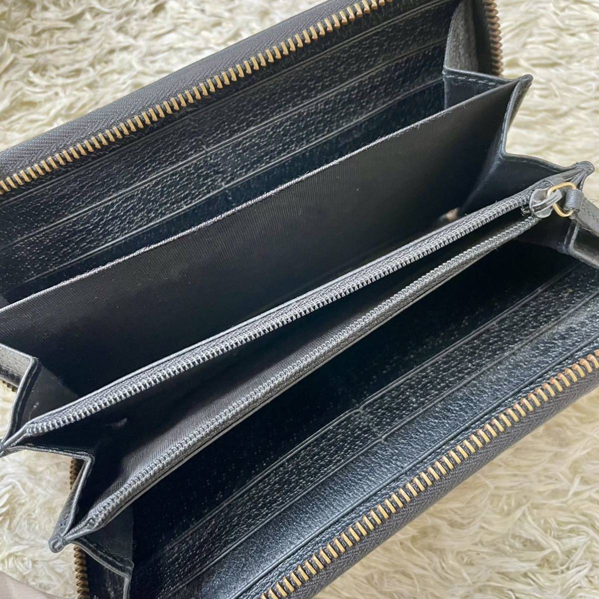 GUCCI 長財布 ラウンドファスナー GGマーモント レザー ブラッ