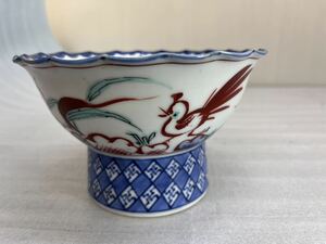 古伊万里 染付 高台鉢 色絵　骨董品　時代物　菓子鉢　盛皿　料亭　和食器　アンティーク