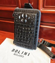 最上級逸品*18万◆イタリア・ミラノ発*BOLINI/ボリニ・最上級牛革・クロコダイル*ショルダーバッグ/リュックサック黒_画像4