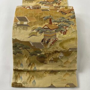 袋帯 美品 秀品 山鉾 雲文 金糸 箔 薄黄 六通 正絹 【中古】