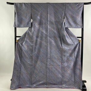 小紋 身丈174.5cm 裄丈66cm M 袷 幾何学模様 薄紫 正絹 秀品 【中古】