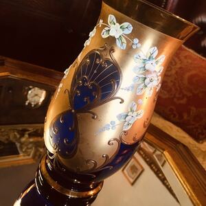 Art hand Auction Yufuin Антикварная редкая богемская ваза ручной работы из венецианского стекла, подставка для цветов, размер HWD, мебель, интерьер, аксессуары для интерьера, ваза
