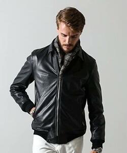 美品 nano universe Real Leather Jacket 肉厚 重厚 ナノユニバース 本革 襟立 レザージャケット レザーライダース M L 黒 JUNK