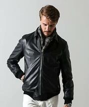 美品 nano universe Real Leather Jacket 肉厚 重厚 ナノユニバース 本革 襟立 レザージャケット レザーライダース M L 黒 JUNK_画像1
