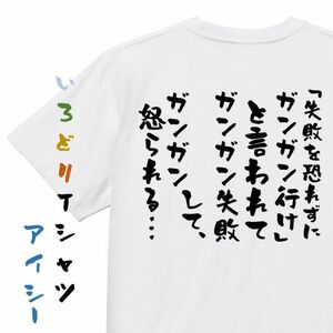 勉強系半袖Tシャツ【「失敗を恐れずにガンガン行け」と言われてガンガン失敗して、ガンガン怒られる…】おもしろTシャツ　ネタTシャツ