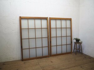 taM0814*(1)[H131cm×W88cm]×2 sheets * Vintage * Showa Retro . old tree frame glass door * old fittings sliding door sash used housing construction material reform L under 