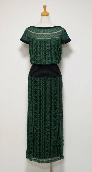 TADASHI SHOJI　タダシショージ　GREEN & BLACK　ロングフォーマルドレス　「４ 」/ ９号程度