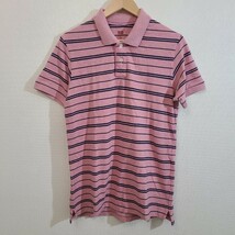 ☆UNIQLO/ユニクロ/メンズ/Lサイズ/半袖/ポロシャツ/ピンク/ボーダー柄/トップス/ゴルフ_画像1