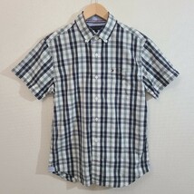 ☆TOMMY HILFIGER/トミーヒルフィガー/メンズ/Lサイズ/ 半袖シャツ/ チェック柄/ ボタンダウン/トップス/グリーン系_画像1