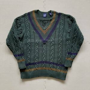 80s 90s VINTAGE GAP Old Gap cable knitted cotton sweater V neck S