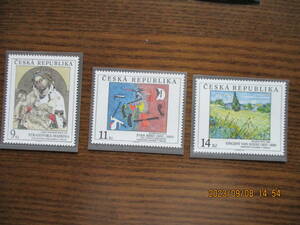 チェコの美術切手ーゴッホ画「緑野」ほか　3種完　未使用　1993年　チェコ共和国　VF/NH