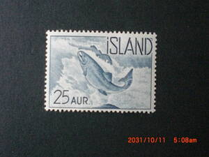 川を上る鮭　未使用　1959年　アイスランド共和国　VF/NH