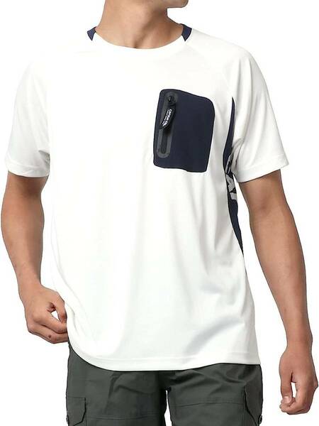 新品 CAPTAIN STAG M Tシャツ 左胸ポケット(別布貼り付け) サイド 配色切替え プリント 接触冷感 カットソー トップス キャプテンスタッグ
