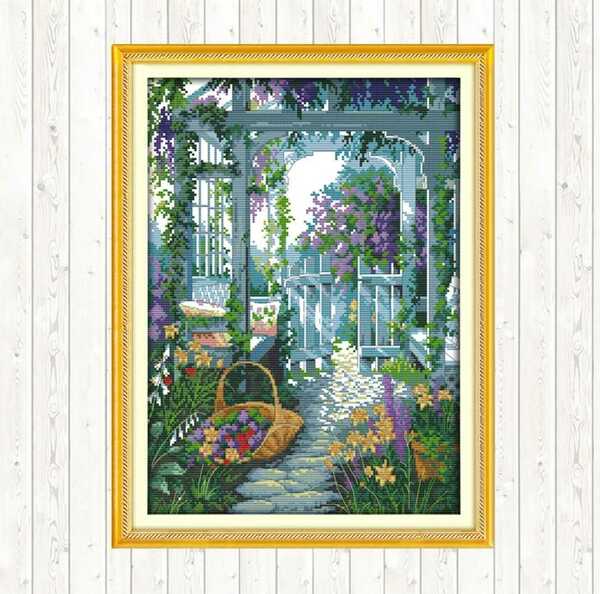 クロスステッチキット ガーデンゲート 33×44cm 14CT 花庭 庭園 刺繍