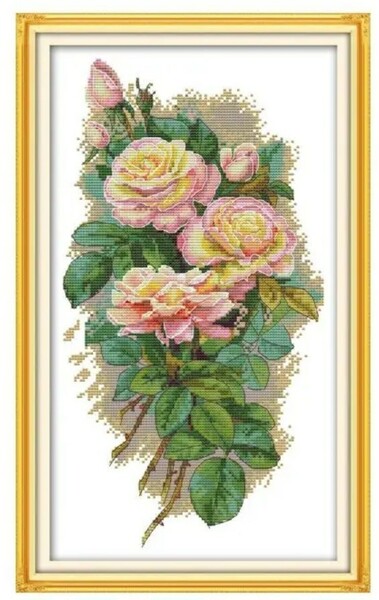 クロスステッチキット レトロローズ Retro rose バラ 薔薇 14CT 25×42cm 図案印刷あり 刺繍