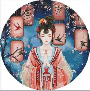 クロスステッチキット 燕姫 丸形 14CT 50×50cm 図案印刷あり 刺繍