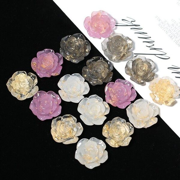 金箔封入 バラ アクリル 樹脂パーツ 手芸・アクセサリーパーツ 薔薇イヤリングアク セサリー手作り素材10個セット 新品
