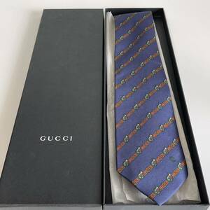 グッチ（GUCCI） 青ベルト勾玉ストライプワンポイントGGロゴネクタイ